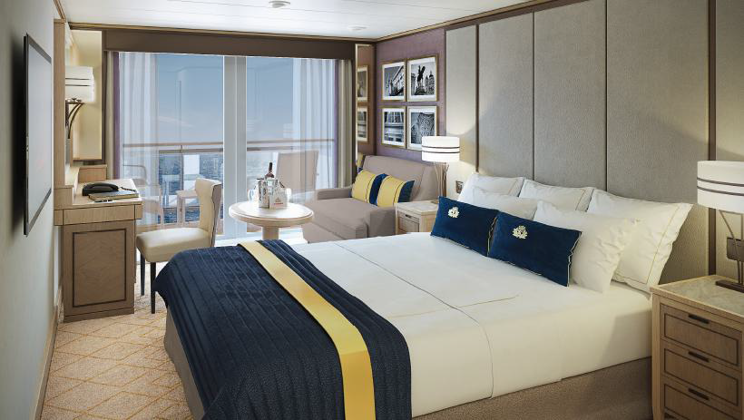 Cunard Britannia Club Balcony Stateroom render