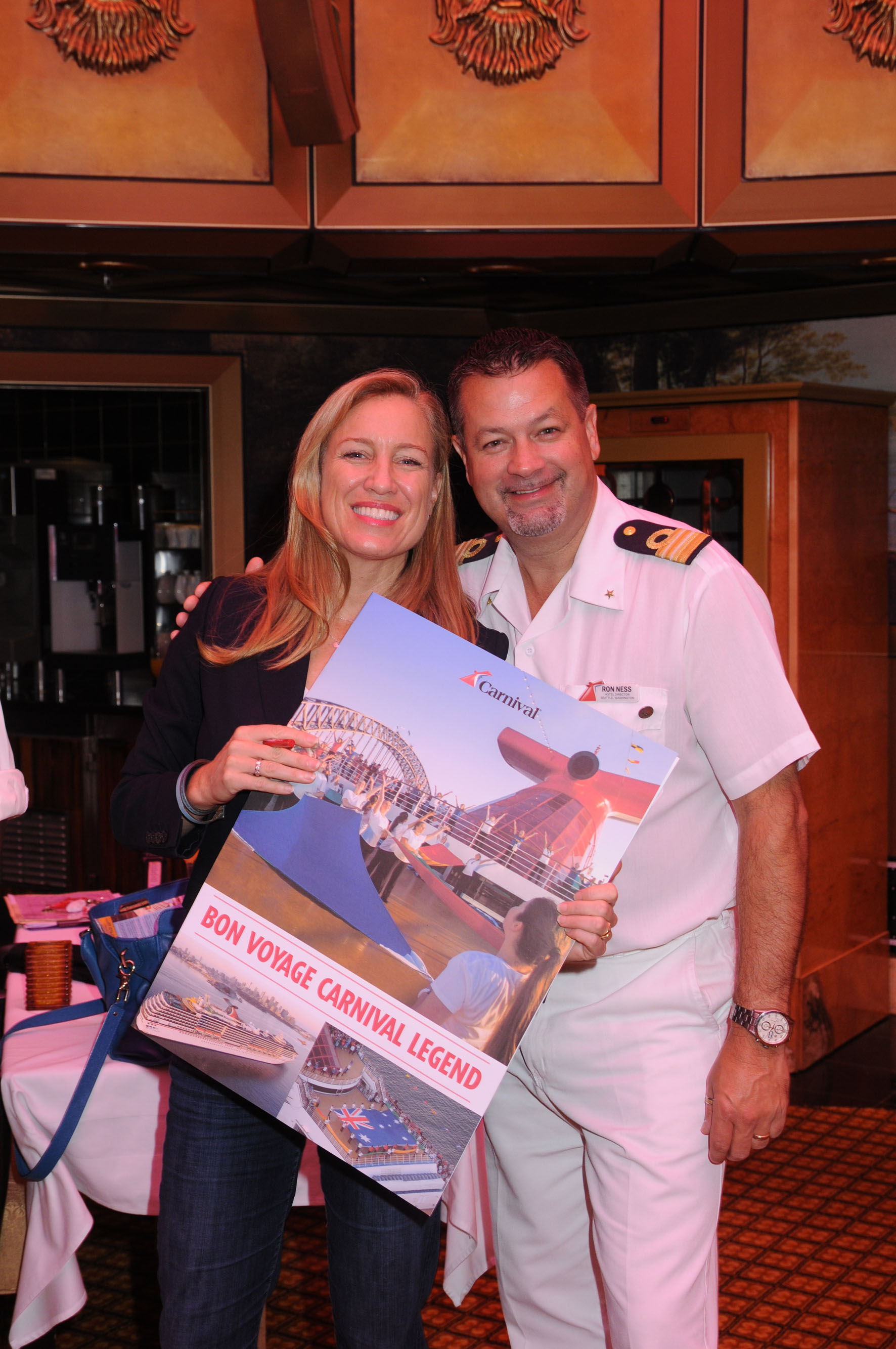 Carnival Cruise Line VP Jennifer Vandekreeke and Carnival Legend Hotel Director Ron Ness