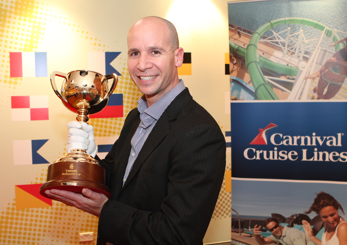 Carnival Cruise Lines Sales Director Anton Loeb with the Melbourne Cup