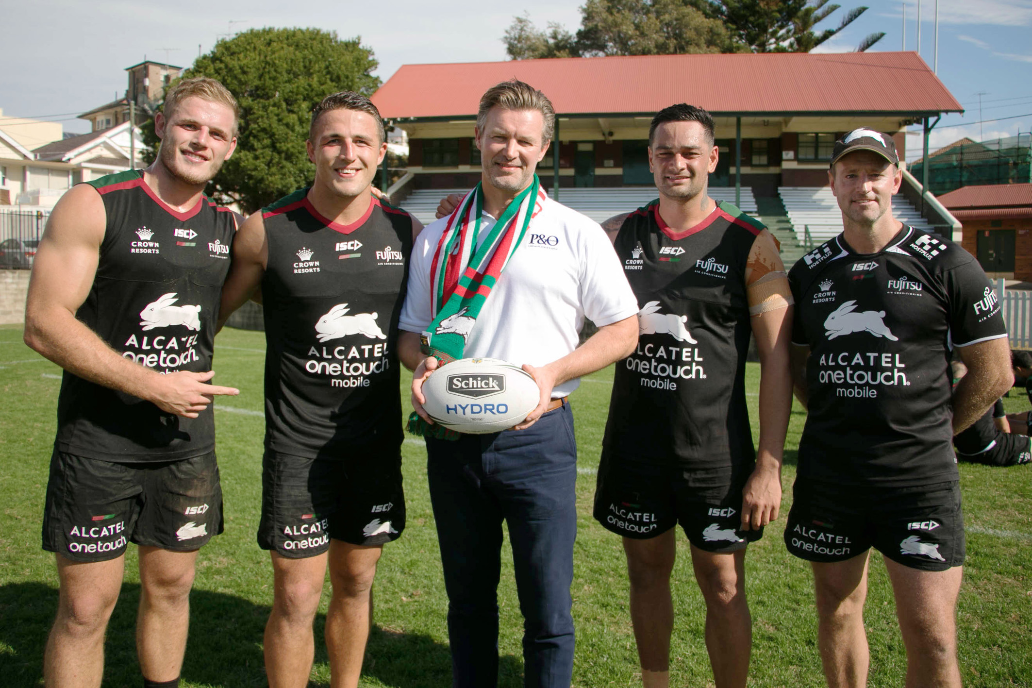 PO President Sture Myrmell with Thomas Burgess Sam Burgess John Sutton and Michael Maguire from the Rabbitohs